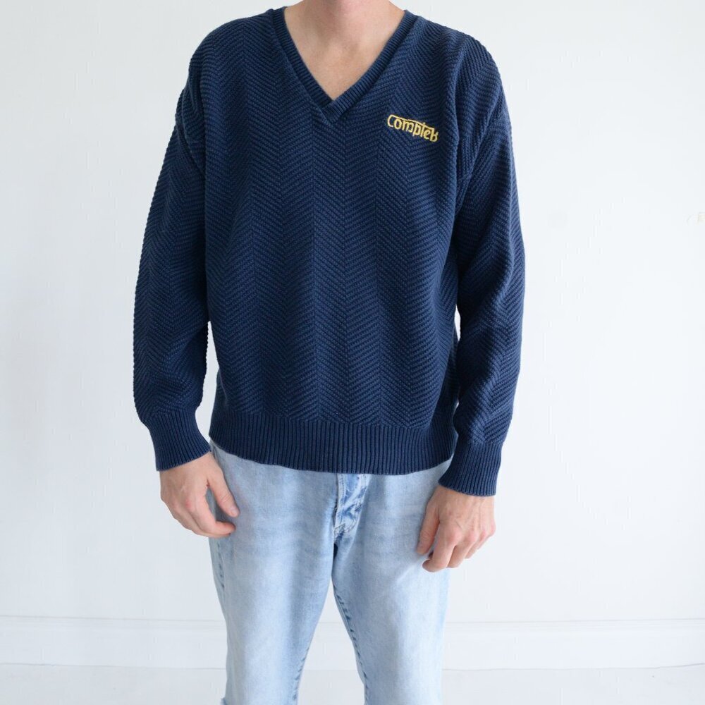 Vintage Andrew Rohan A 100% Cotton Fine Knit 3D Pattern V Neck Sweater XL